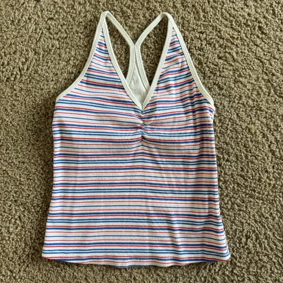 Old Navy Striped Tank Top Built-In Bra Size S Red White Blue - Picture 2 of 6